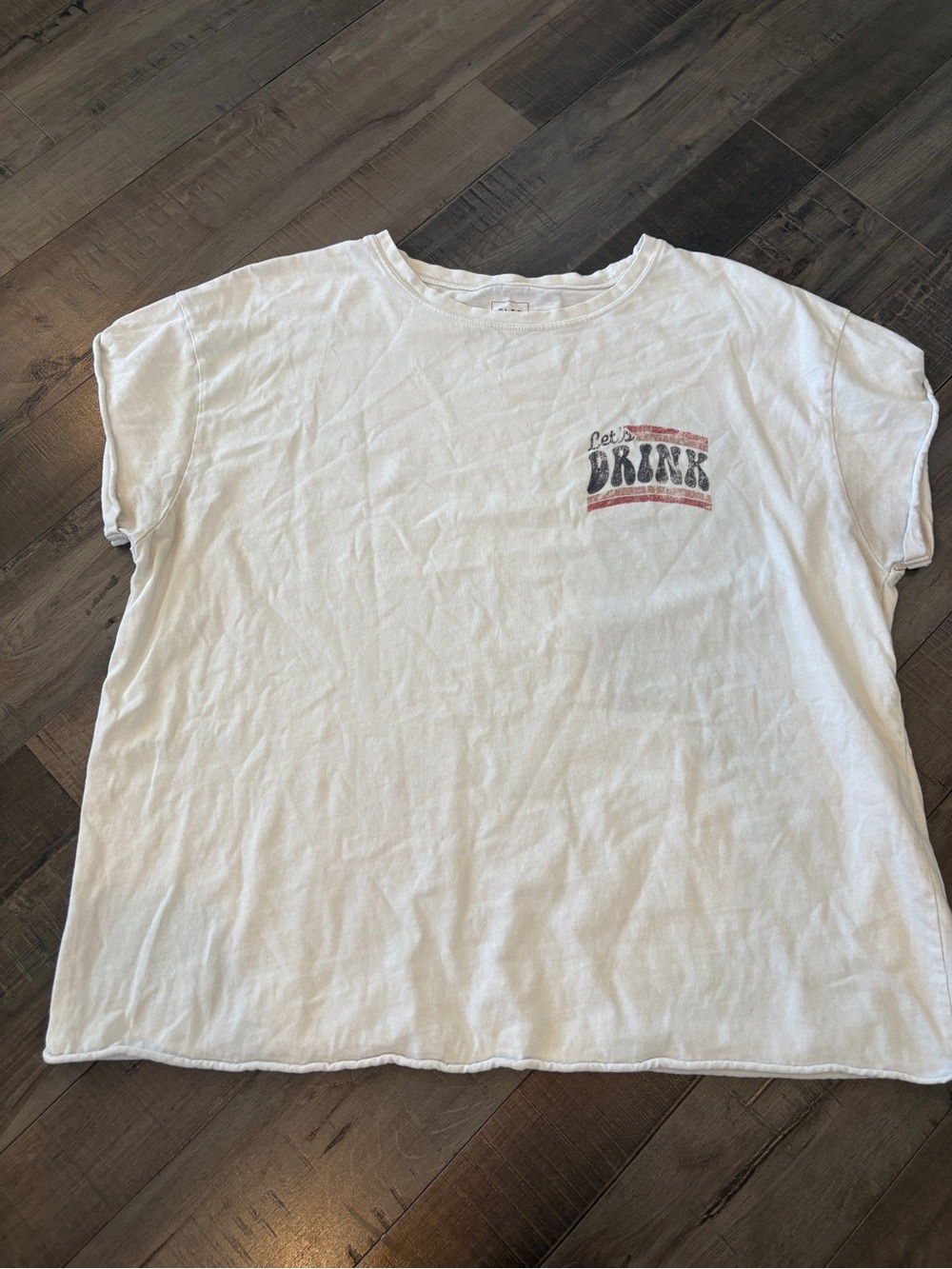 White Short-Sleeve Graphic Tee with 'Let's Drink' Chest Print